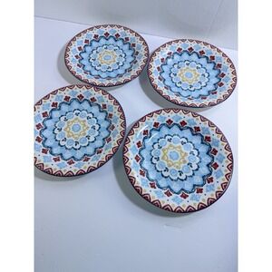 222 Fifth Tavira Blue Salad Plates Set of 4 Fine China Mandala 8.5 Inch